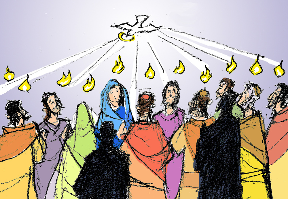 Zeichnung - der Heilige Geist beim Pfingstwunder